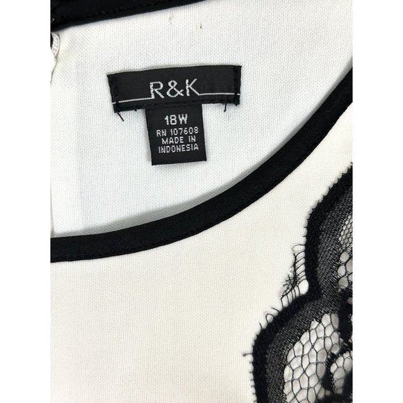 Size 18W 2X BLACK & WHITE LACE BODICE PLEATED FIT & FLARE DRESS Wedding Plus Sz - Picture 4 of 5